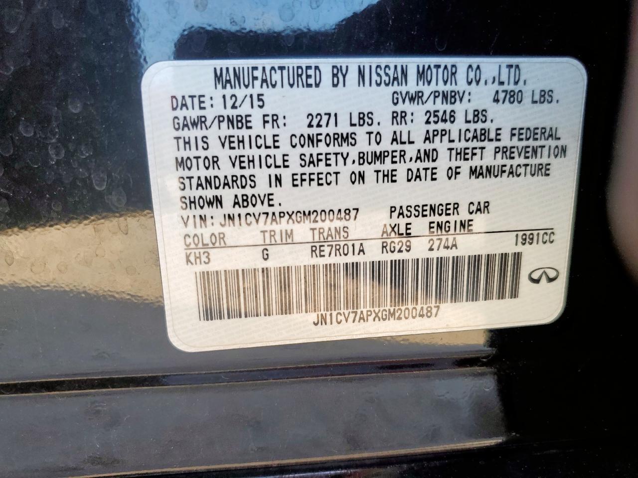 2016 Infiniti Q50 Base VIN: JN1CV7APXGM200487 Lot: 93067495