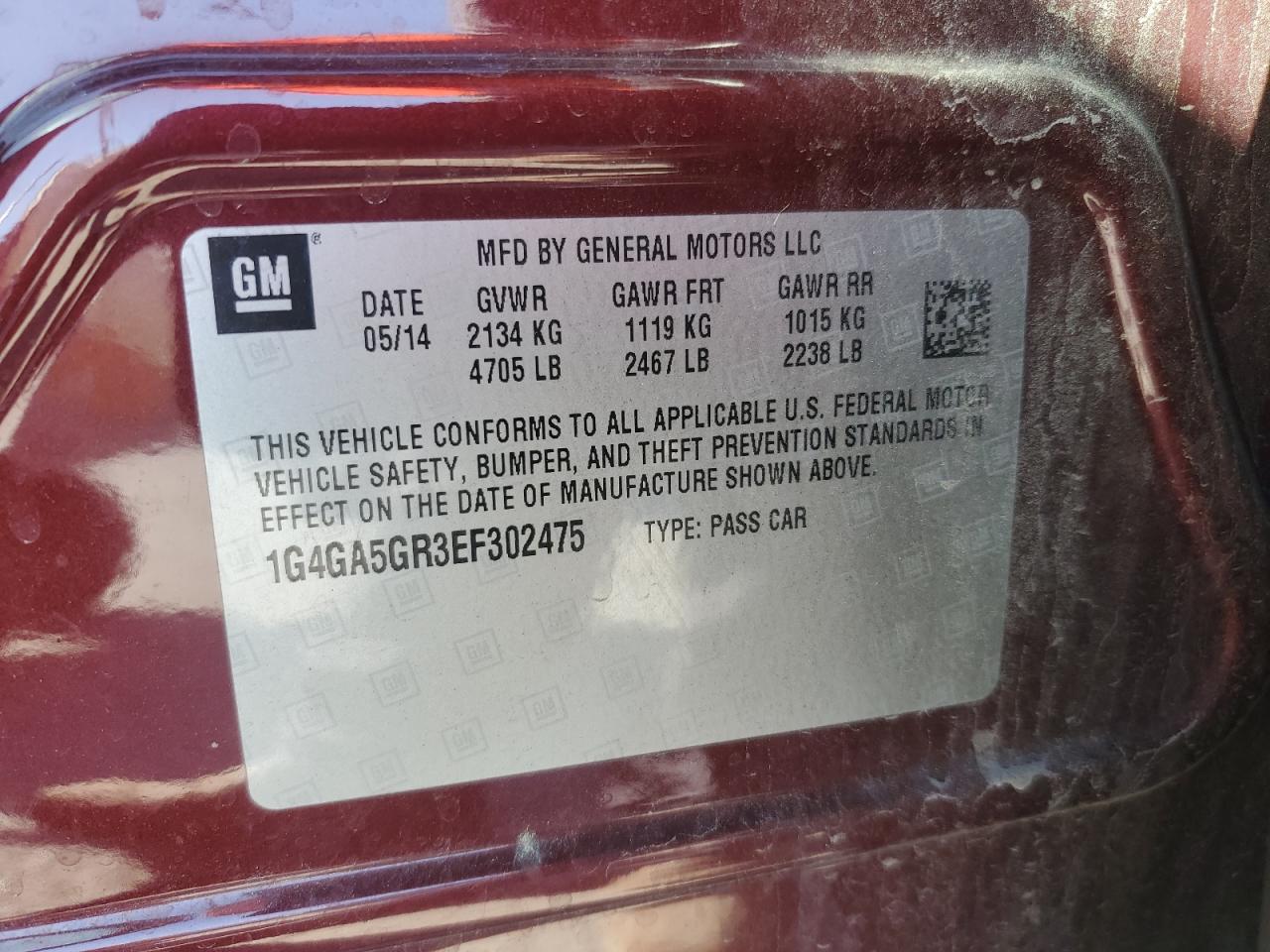 2014 Buick Lacrosse VIN: 1G4GA5GR3EF302475 Lot: 91985135