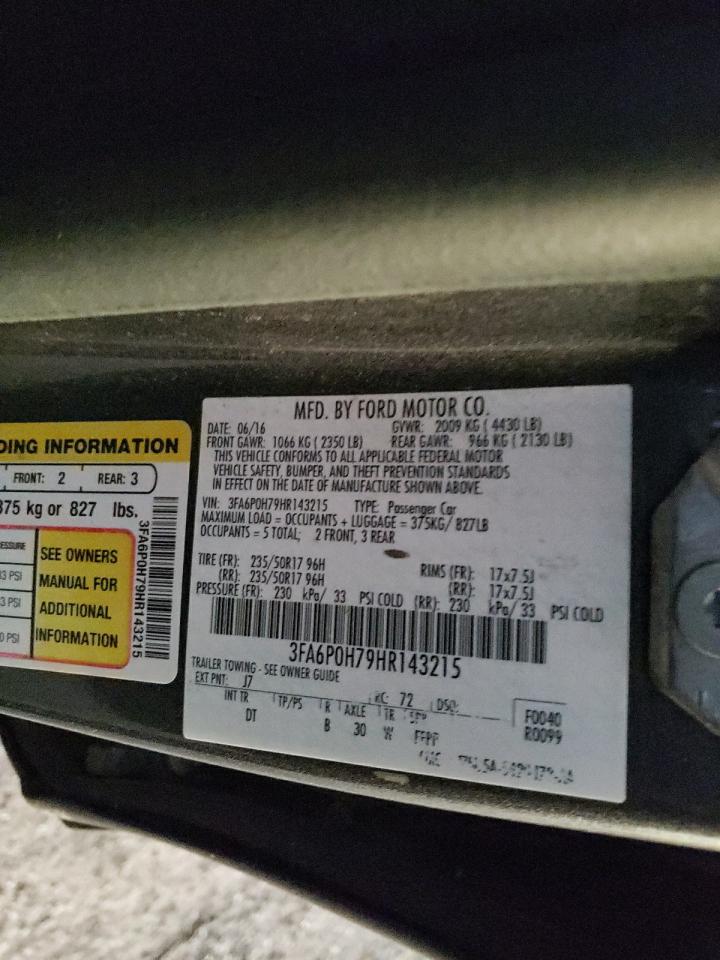 2017 Ford Fusion Se VIN: 3FA6P0H79HR143215 Lot: 91162535