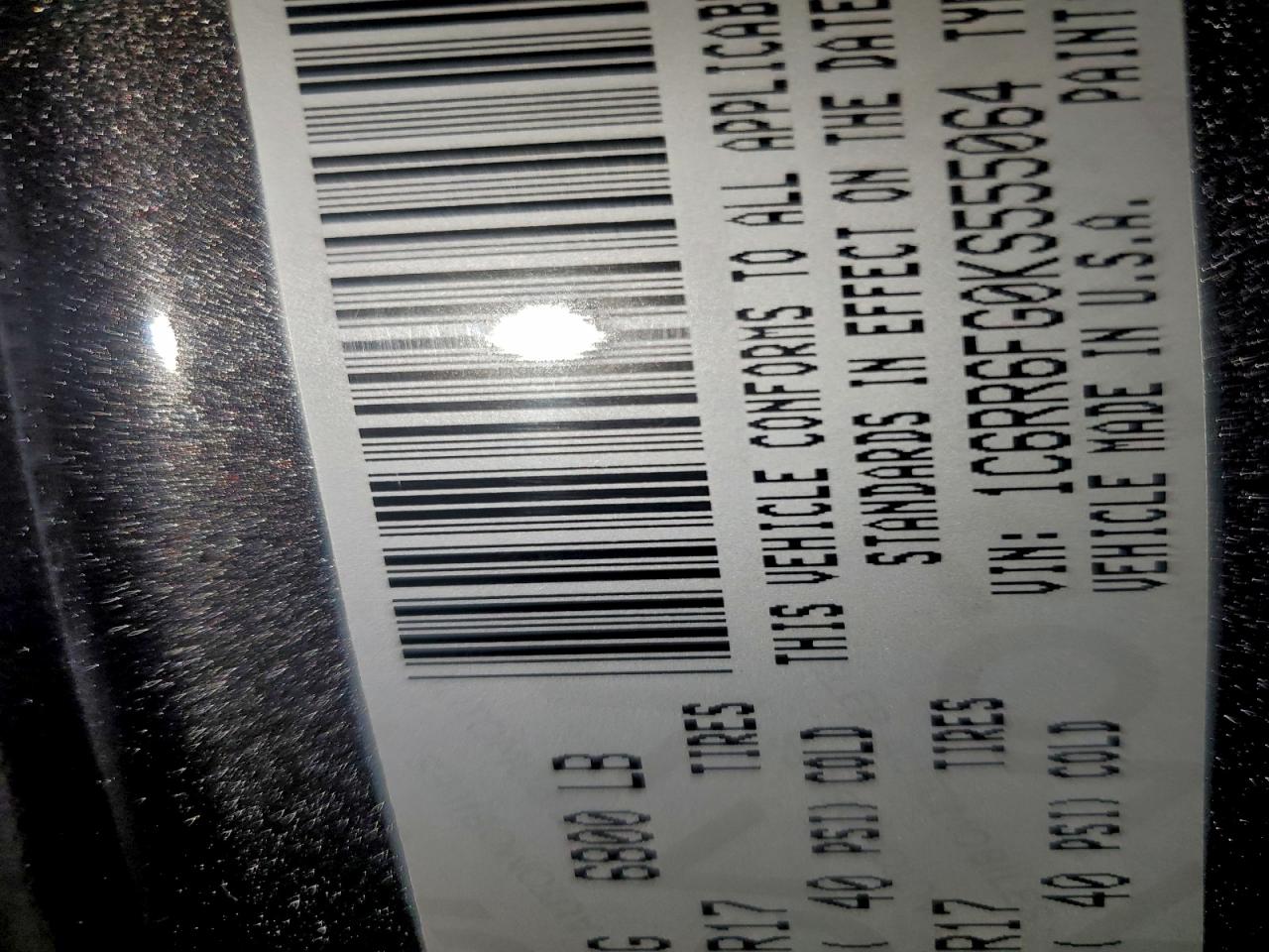 2019 Ram 1500 Classic Tradesman VIN: 1C6RR6FG0KS555064 Lot: 95298005