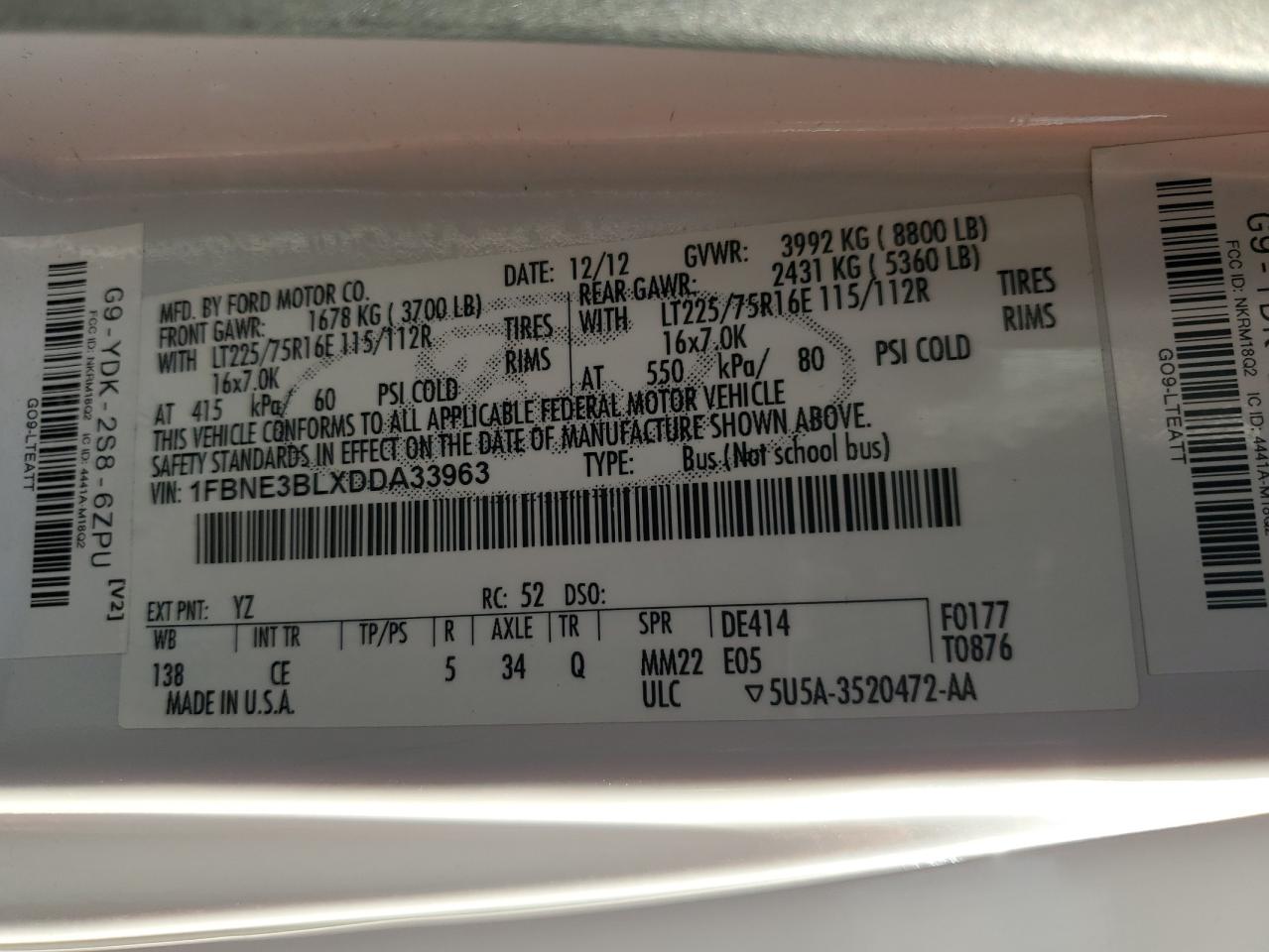 2013 Ford Econoline E350 Super Duty Wagon VIN: 1FBNE3BLXDDA33963 Lot: 91507635