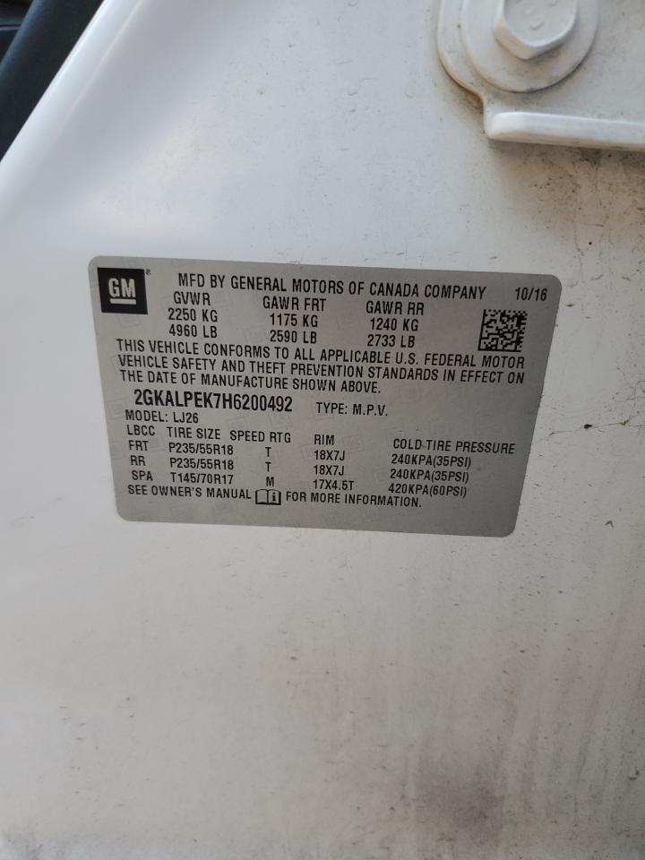 2017 GMC Terrain Slt VIN: 2GKALPEK7H6200492 Lot: 91877915