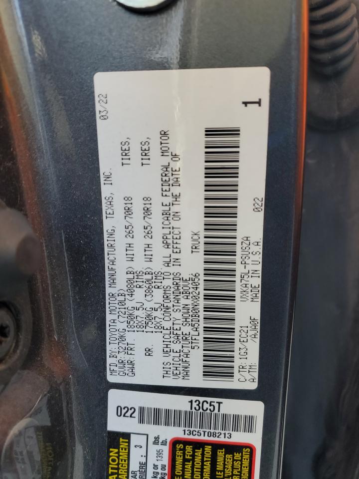 2022 Toyota Tundra Crewmax Sr VIN: 5TFLA5DB0NX024056 Lot: 91568245