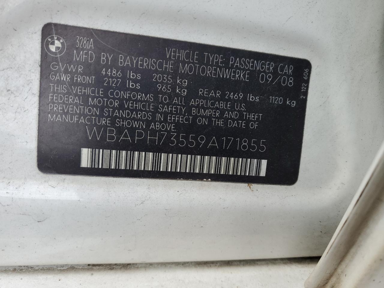 2009 BMW 328 I VIN: WBAPH73559A171855 Lot: 91285325