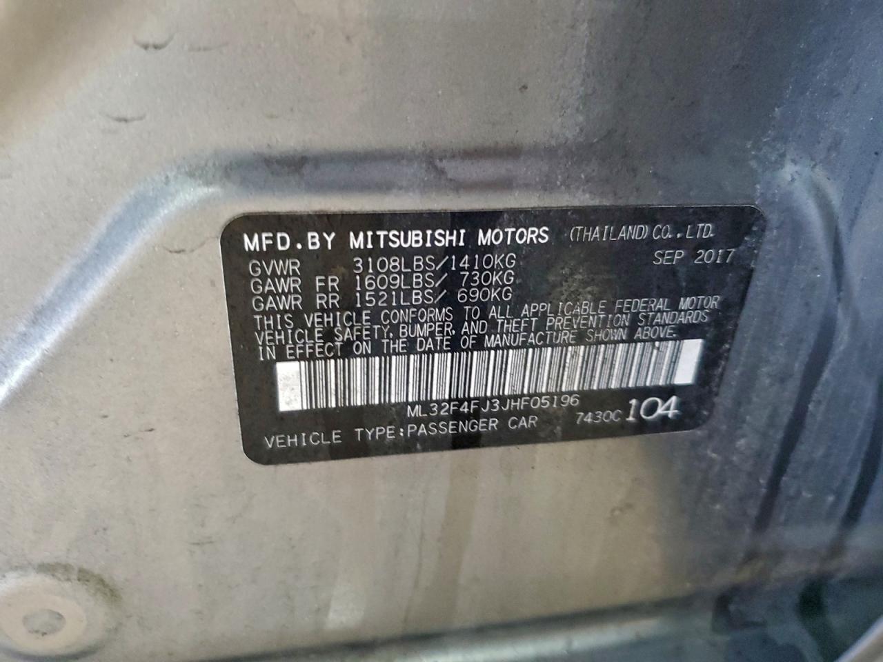 2018 Mitsubishi Mirage G4 Se VIN: ML32F4FJ3JHF05196 Lot: 94562235