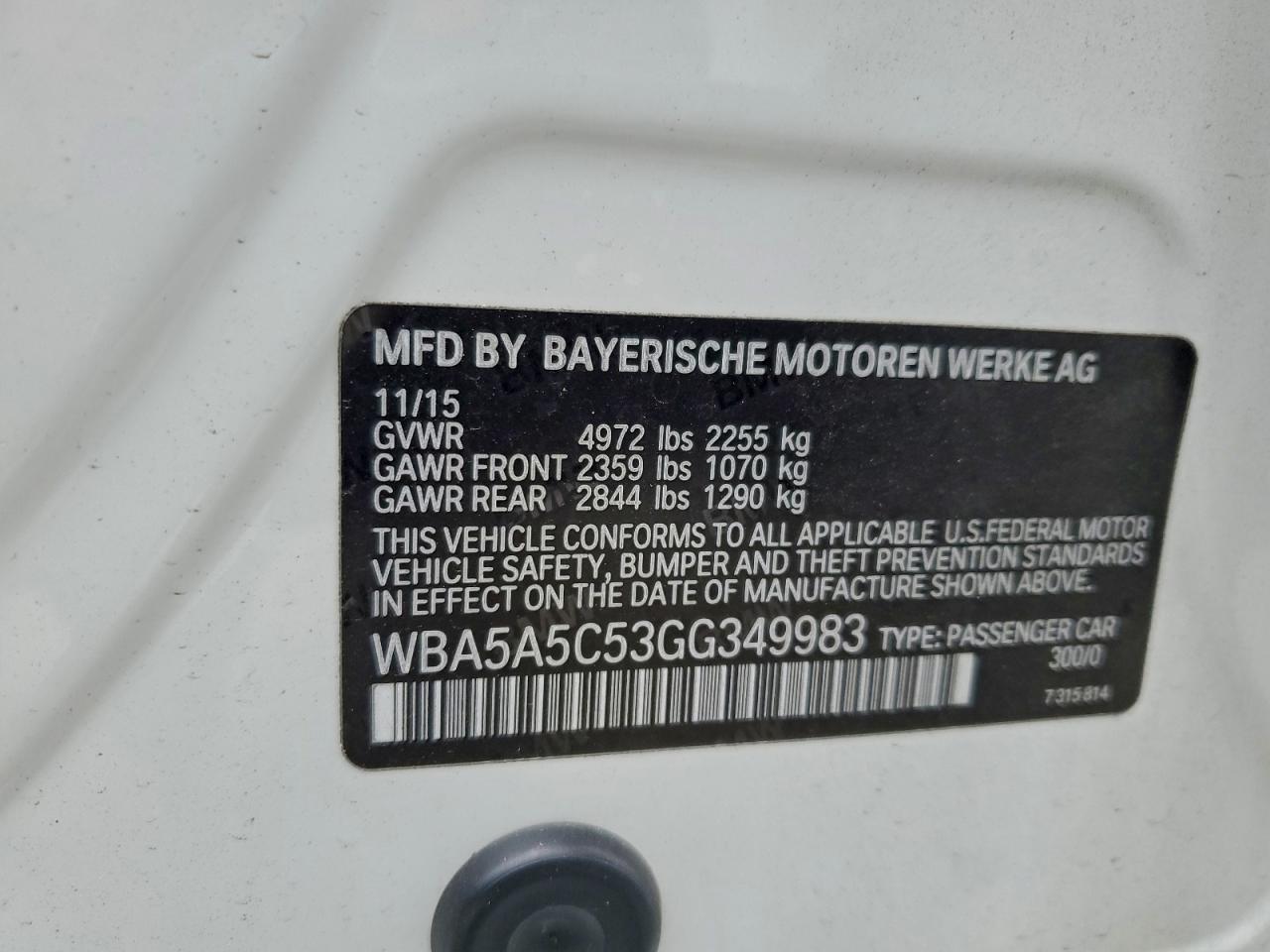 2016 BMW 528 I VIN: WBA5A5C53GG349983 Lot: 94664585