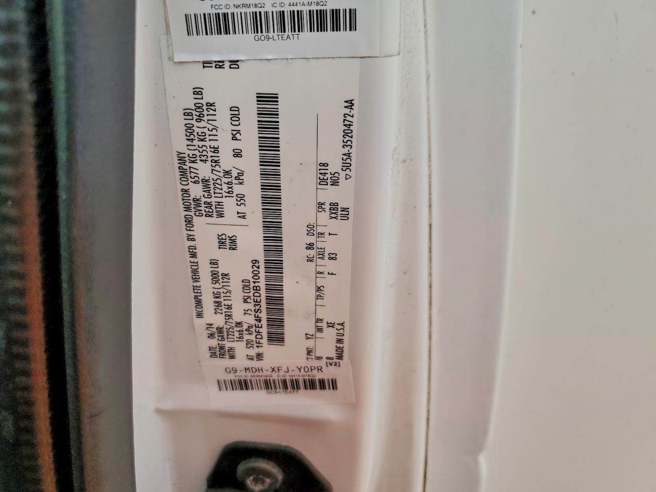 2014 Ford Econoline E450 Super Duty Cutaway Van VIN: 1FDFE4FS3EDB10029 Lot: 92716835