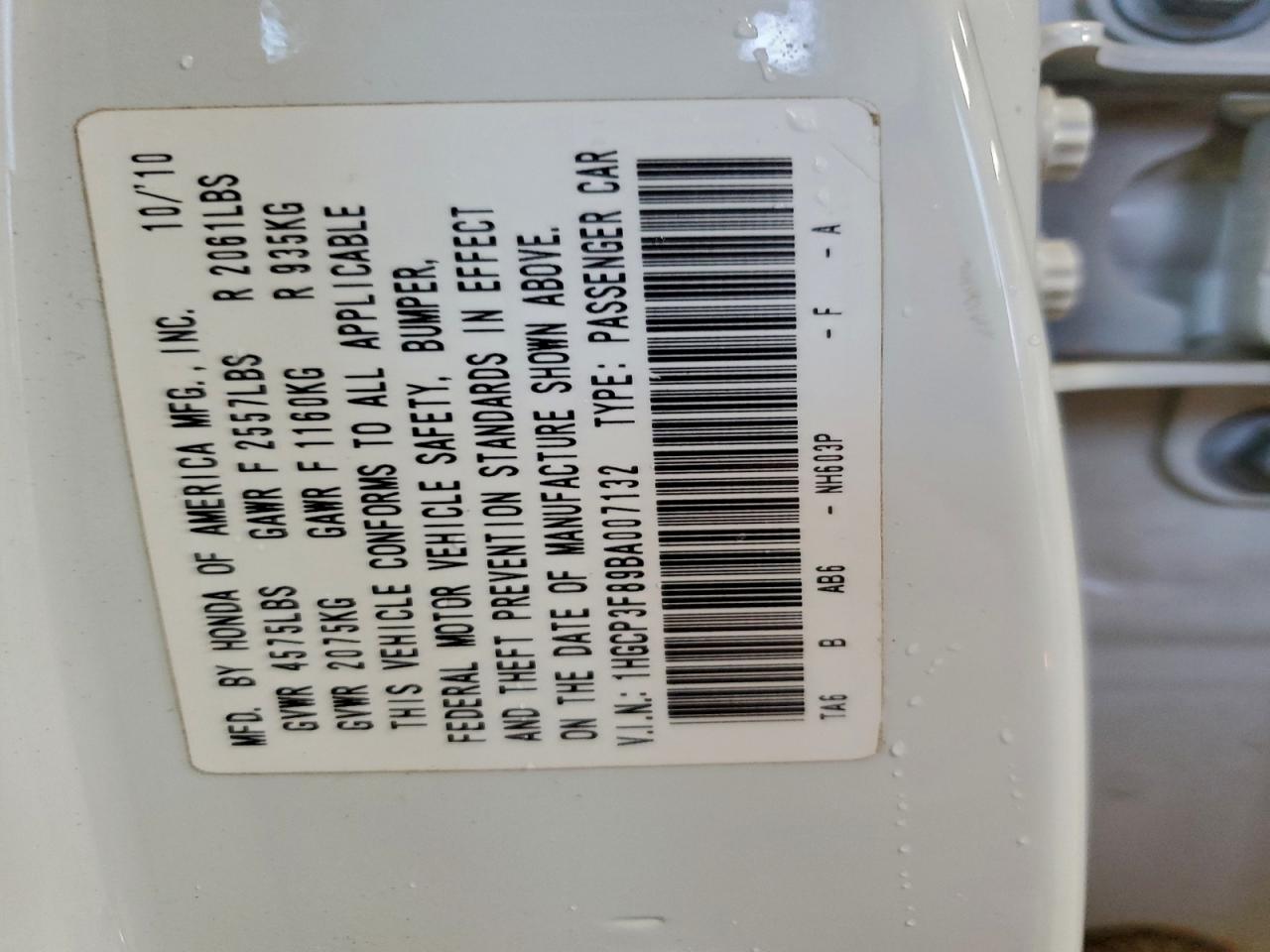 2011 Honda Accord Exl VIN: 1HGCP3F89BA007132 Lot: 90736825