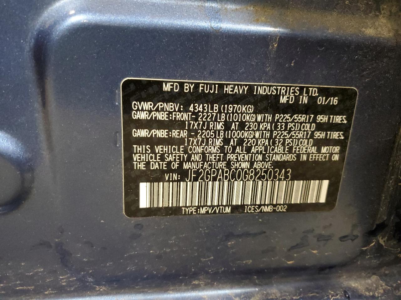 2016 Subaru Crosstrek Premium VIN: JF2GPABC0G8250343 Lot: 93588045