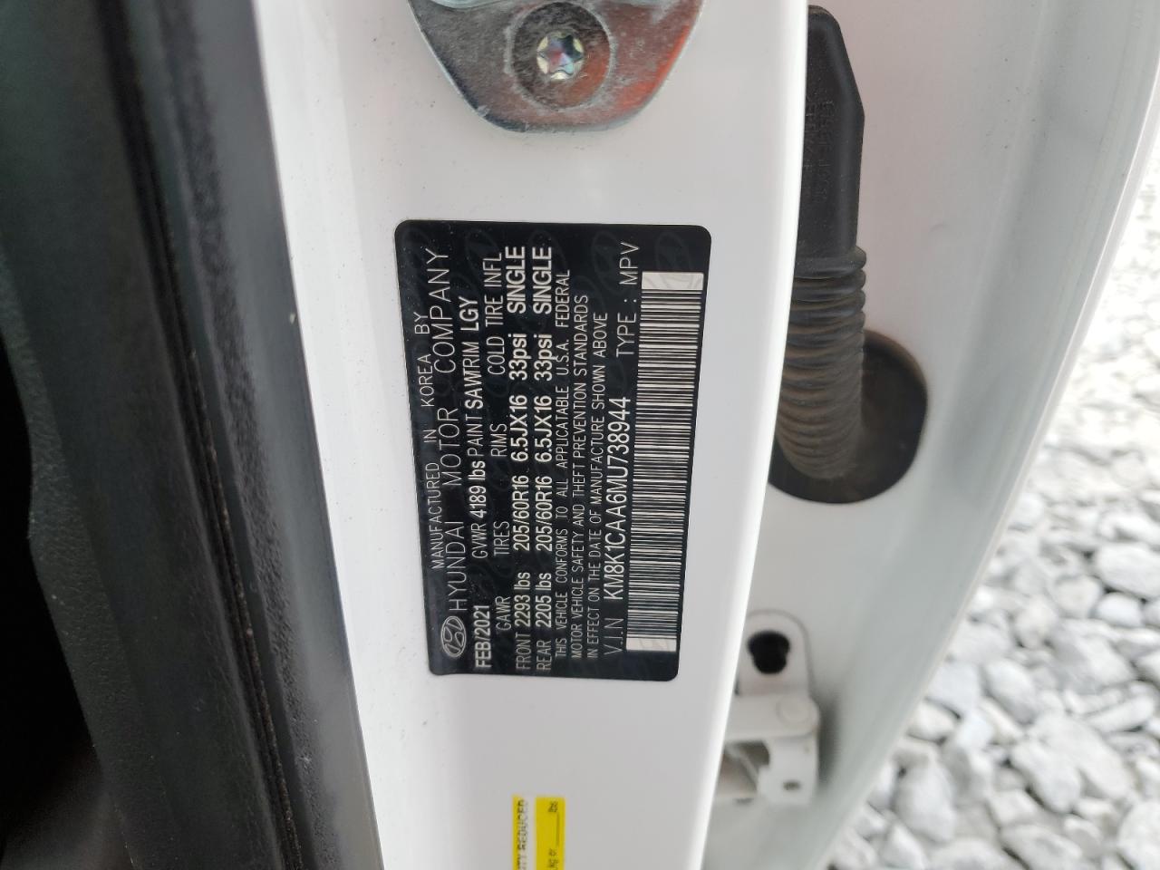 2021 Hyundai Kona Se VIN: KM8K1CAA6MU738944 Lot: 93060365