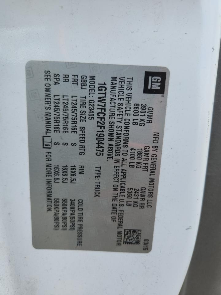 2015 GMC Savana G2500 Delivery Van VIN: 1GTW7FCF2F1904475 Lot: 91605045