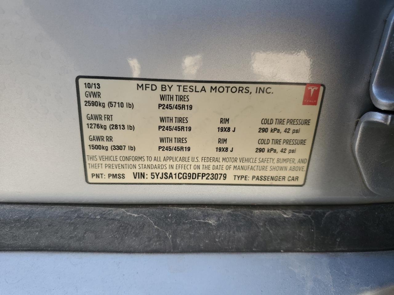 2013 Tesla Model S VIN: 5YJSA1CG9DFP23079 Lot: 92110055