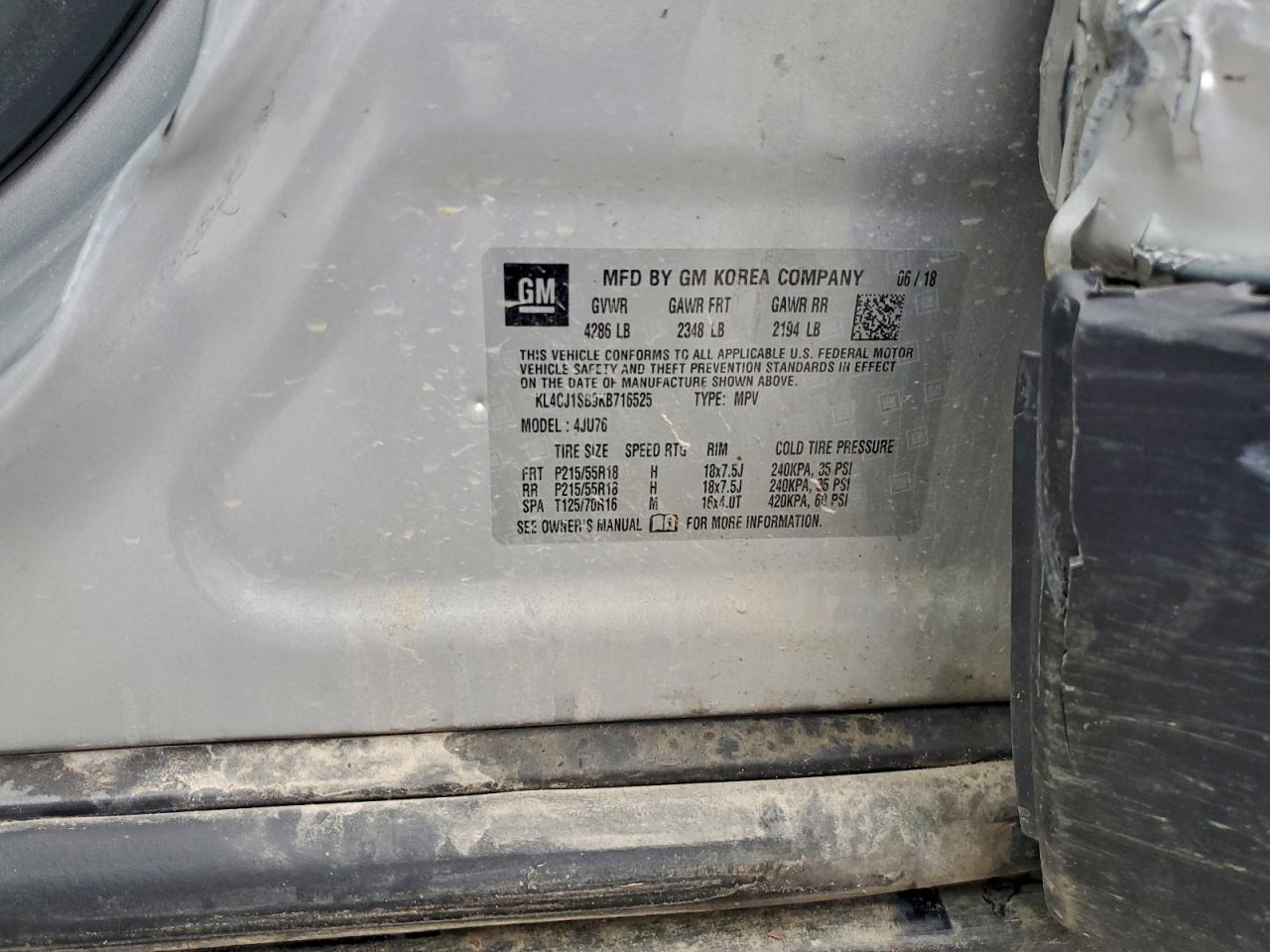 2019 Buick Encore Sport Touring VIN: KL4CJ1SB9KB716525 Lot: 92922465