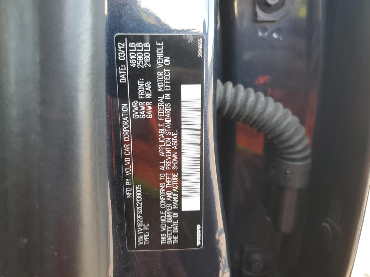 2012 Volvo S60 T5 VIN: YV1622FS2C2138005 Lot: 91069125