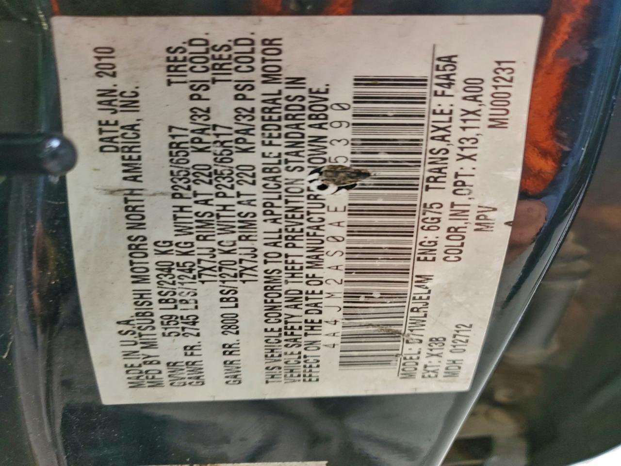 2010 Mitsubishi Endeavor Ls VIN: 4A4JM2AS0AE015390 Lot: 93742925