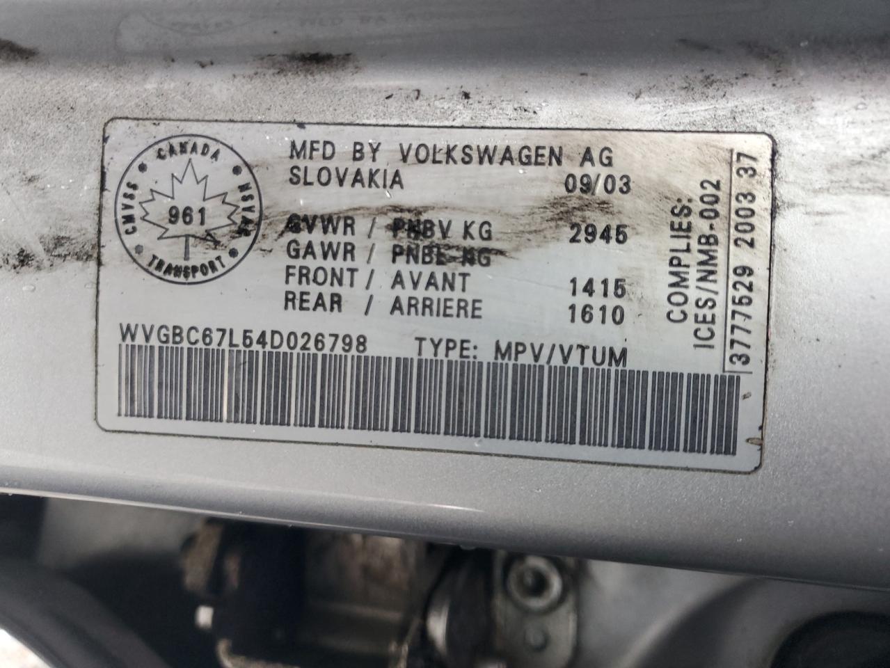 2004 Volkswagen Touareg 3.2 VIN: WVGBC67L54D026798 Lot: 90865775