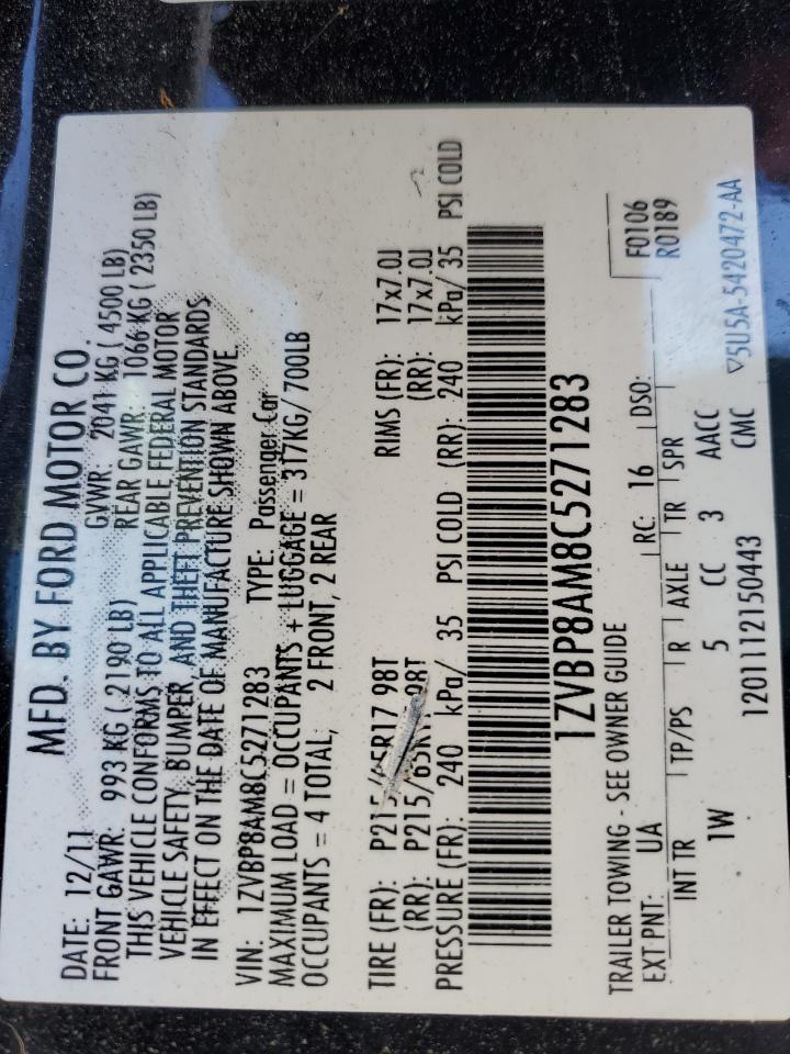 2012 Ford Mustang VIN: 1ZVBP8AM8C5271283 Lot: 93207615