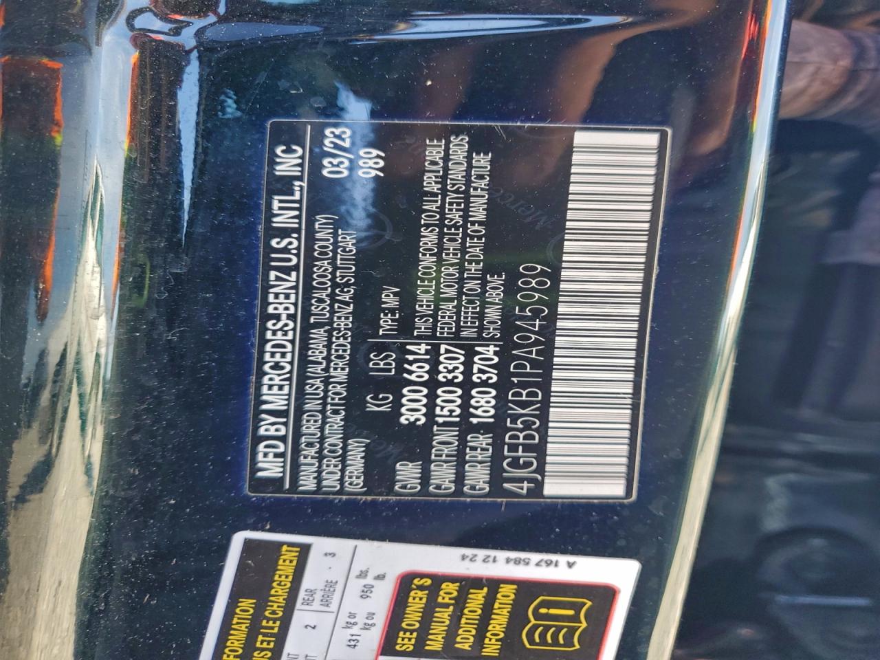 2023 Mercedes-Benz Gle 450 4Matic VIN: 4JGFB5KB1PA945989 Lot: 93531255