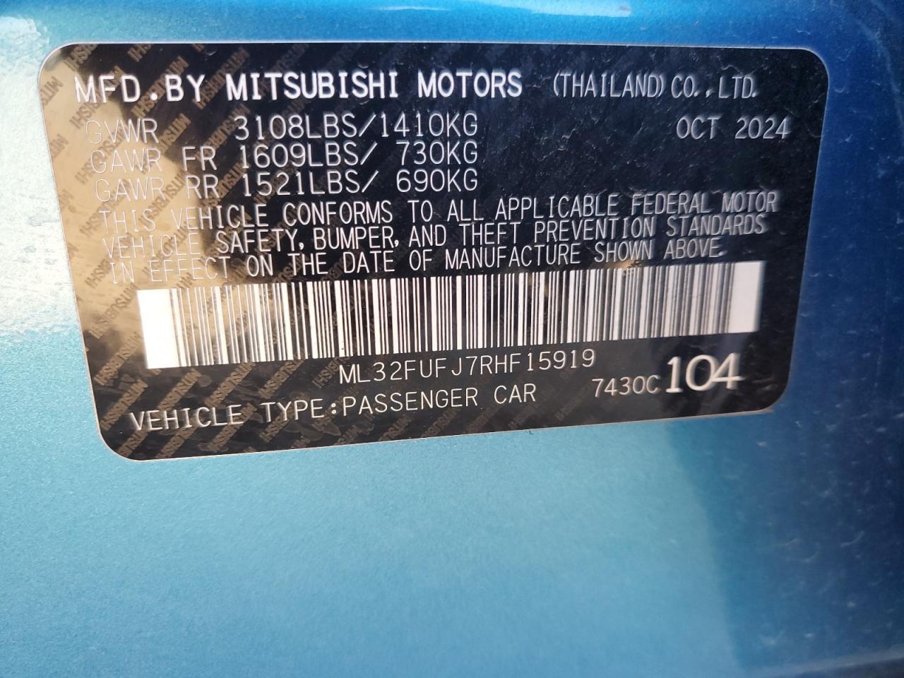 2024 Mitsubishi Mirage G4 Es VIN: ML32FUFJ7RHF15919 Lot: 91449715