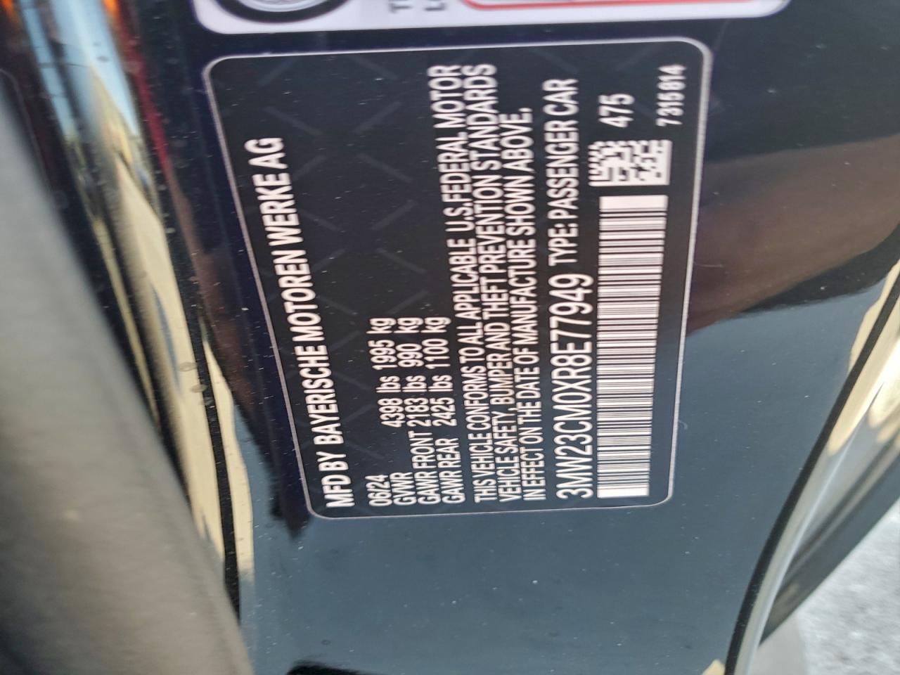 2024 BMW 230I VIN: 3MW23CM0XR8E77949 Lot: 92179685