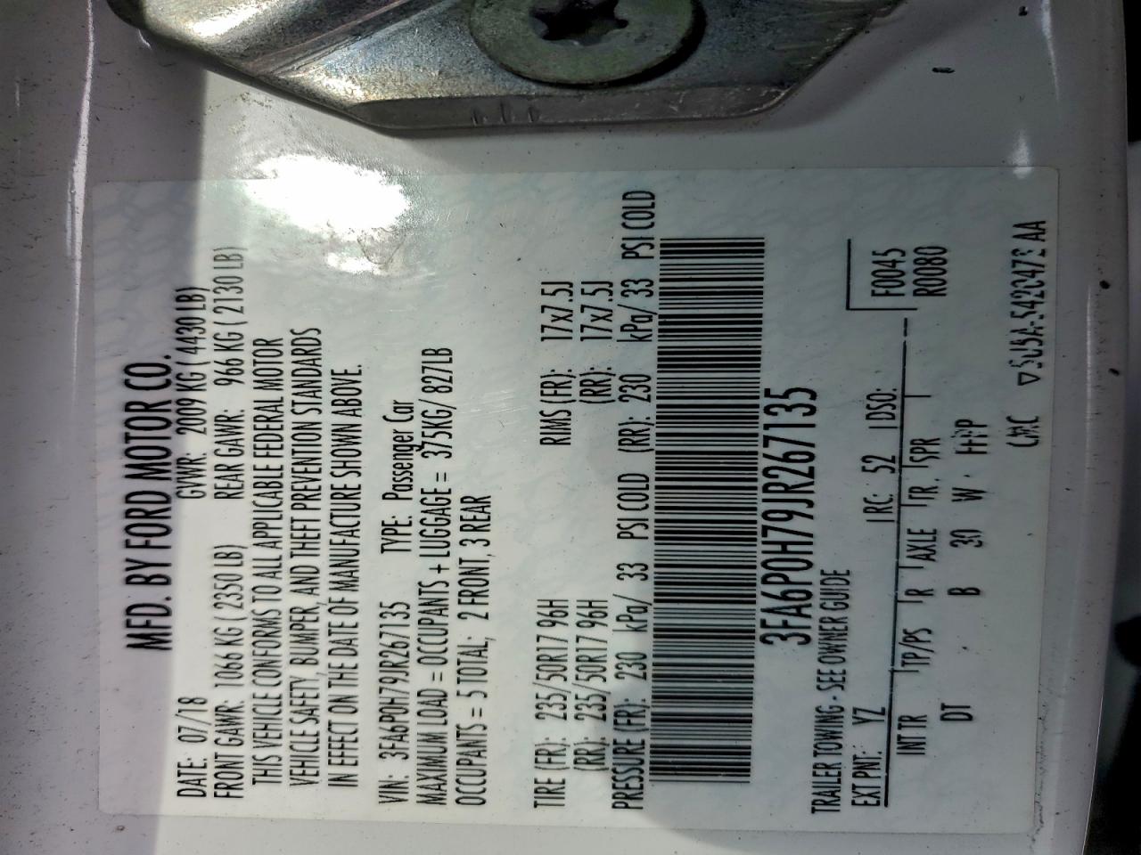 2018 Ford Fusion Se VIN: 3FA6P0H79JR267135 Lot: 93824265