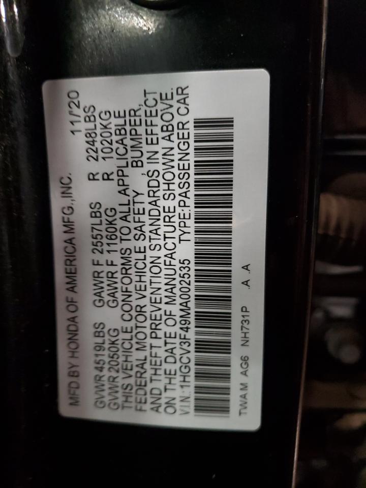 2021 Honda Accord Hybrid Ex VIN: 1HGCV3F49MA002535 Lot: 92622655