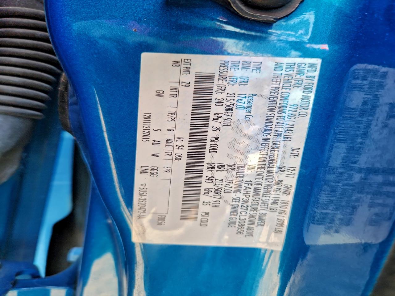 2012 Ford Focus Titanium VIN: 1FAHP3N27CL308656 Lot: 94261485