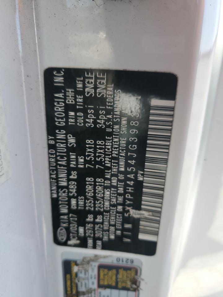 2018 Kia Sorento Ex VIN: 5XYPH4A54JG398351 Lot: 92275435