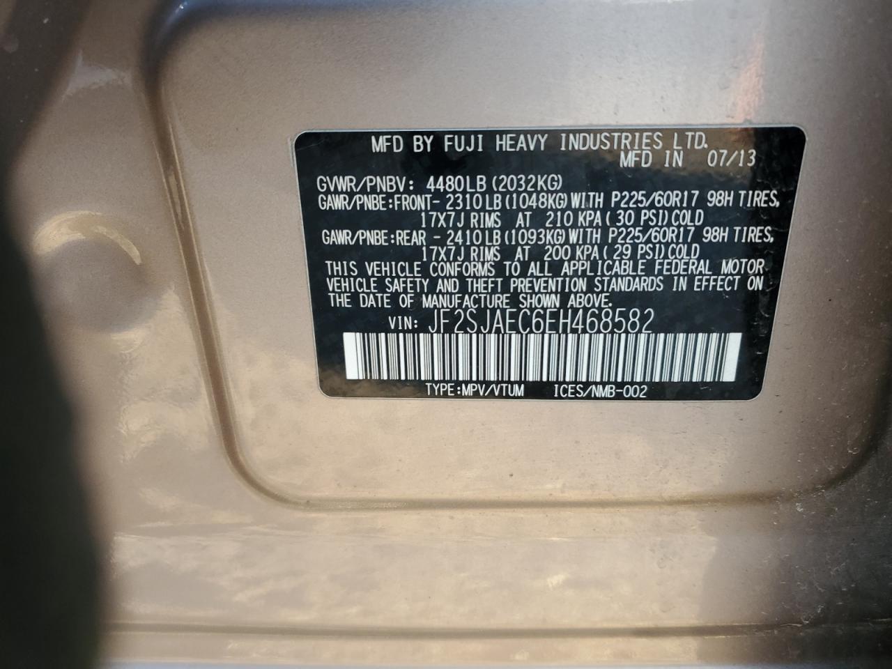 2014 Subaru Forester 2.5I Premium VIN: JF2SJAEC6EH468582 Lot: 93397135