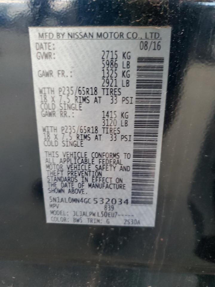 2016 Infiniti Qx60 VIN: 5N1AL0MN4GC532034 Lot: 85434255