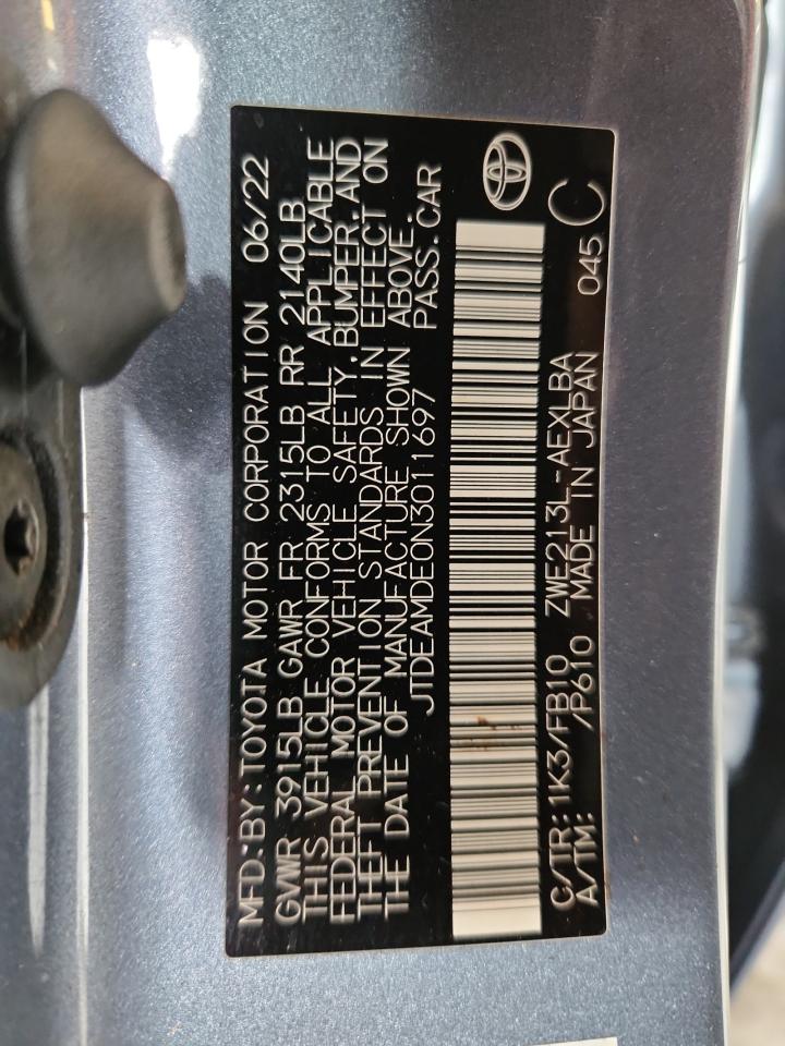 2022 Toyota Corolla Le VIN: JTDEAMDE0N3011697 Lot: 91483205