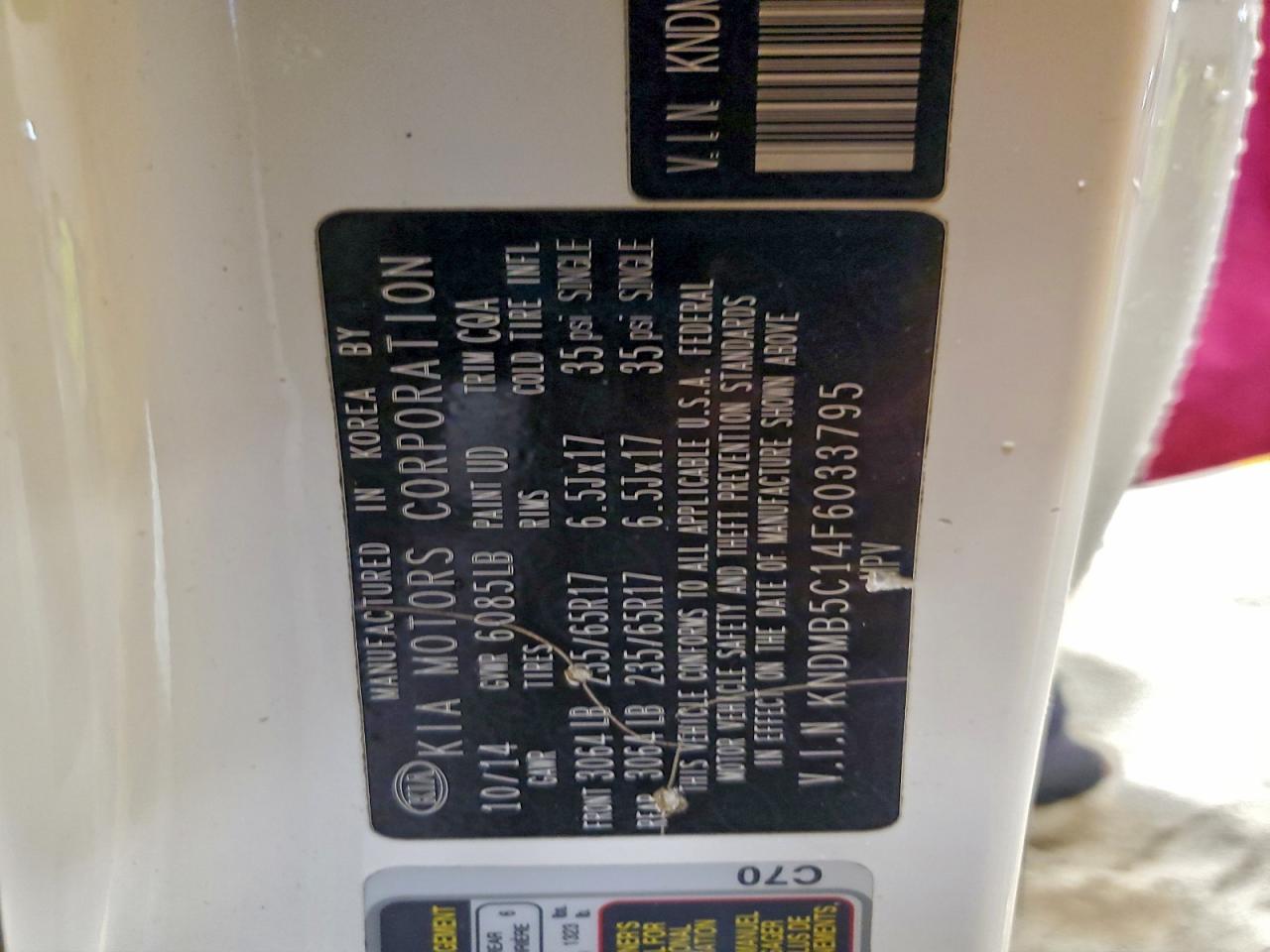 2015 Kia Sedona Lx VIN: KNDMB5C14F6033795 Lot: 94046555