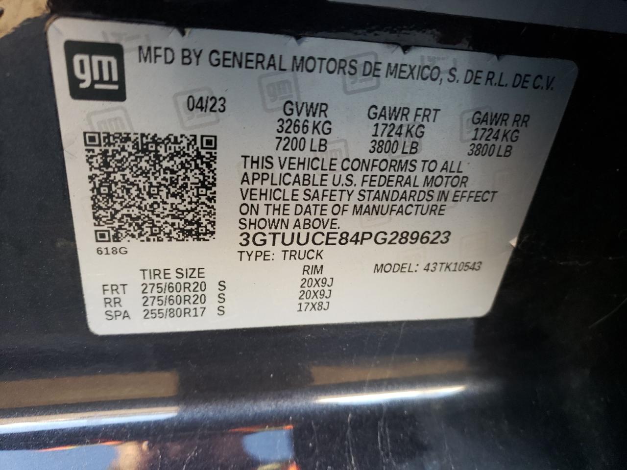 2023 GMC Sierra K1500 Elevation VIN: 3GTUUCE84PG289623 Lot: 91416155