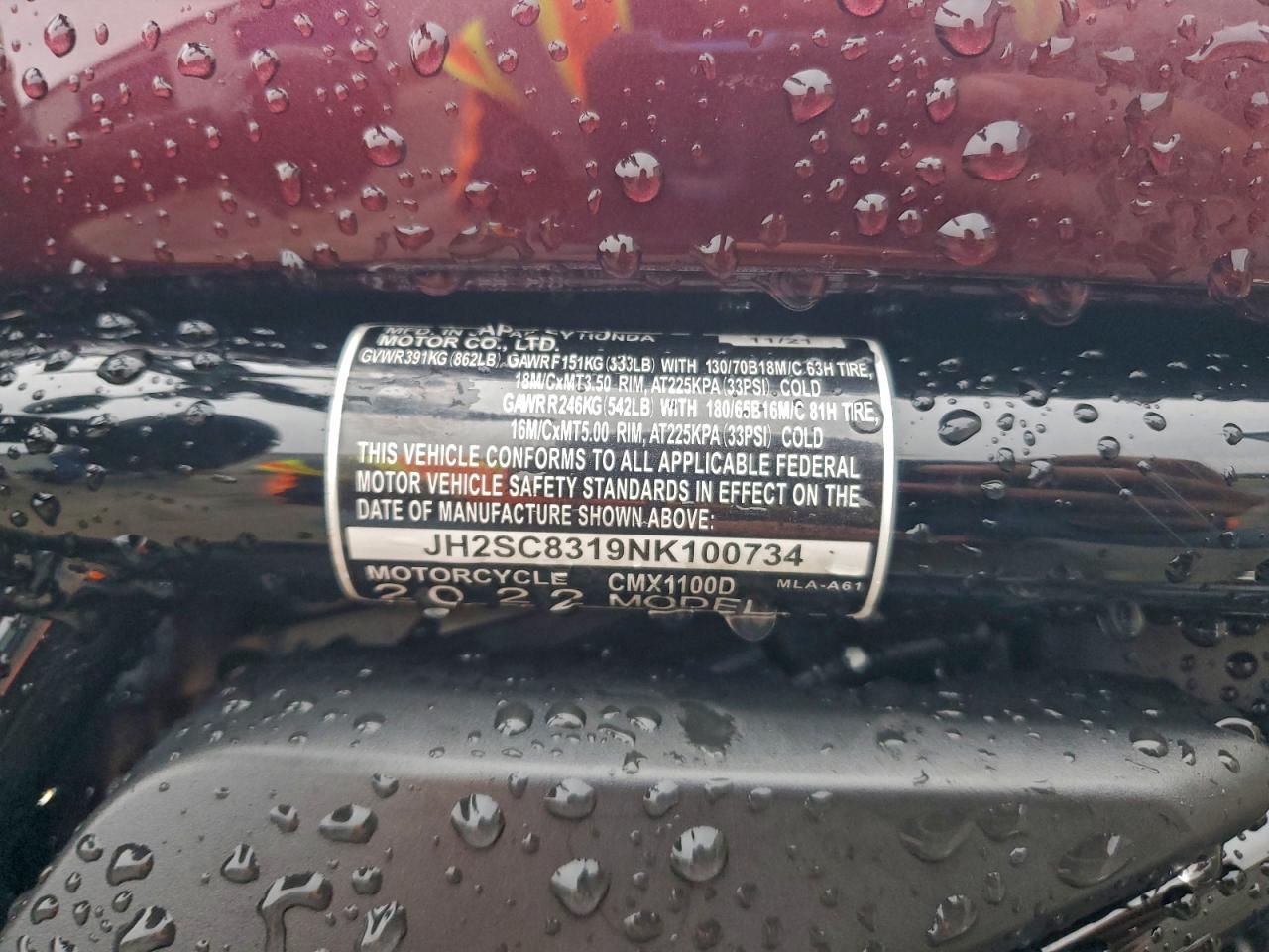 2022 Honda Cmx1100 D VIN: JH2SC8319NK100734 Lot: 94171755