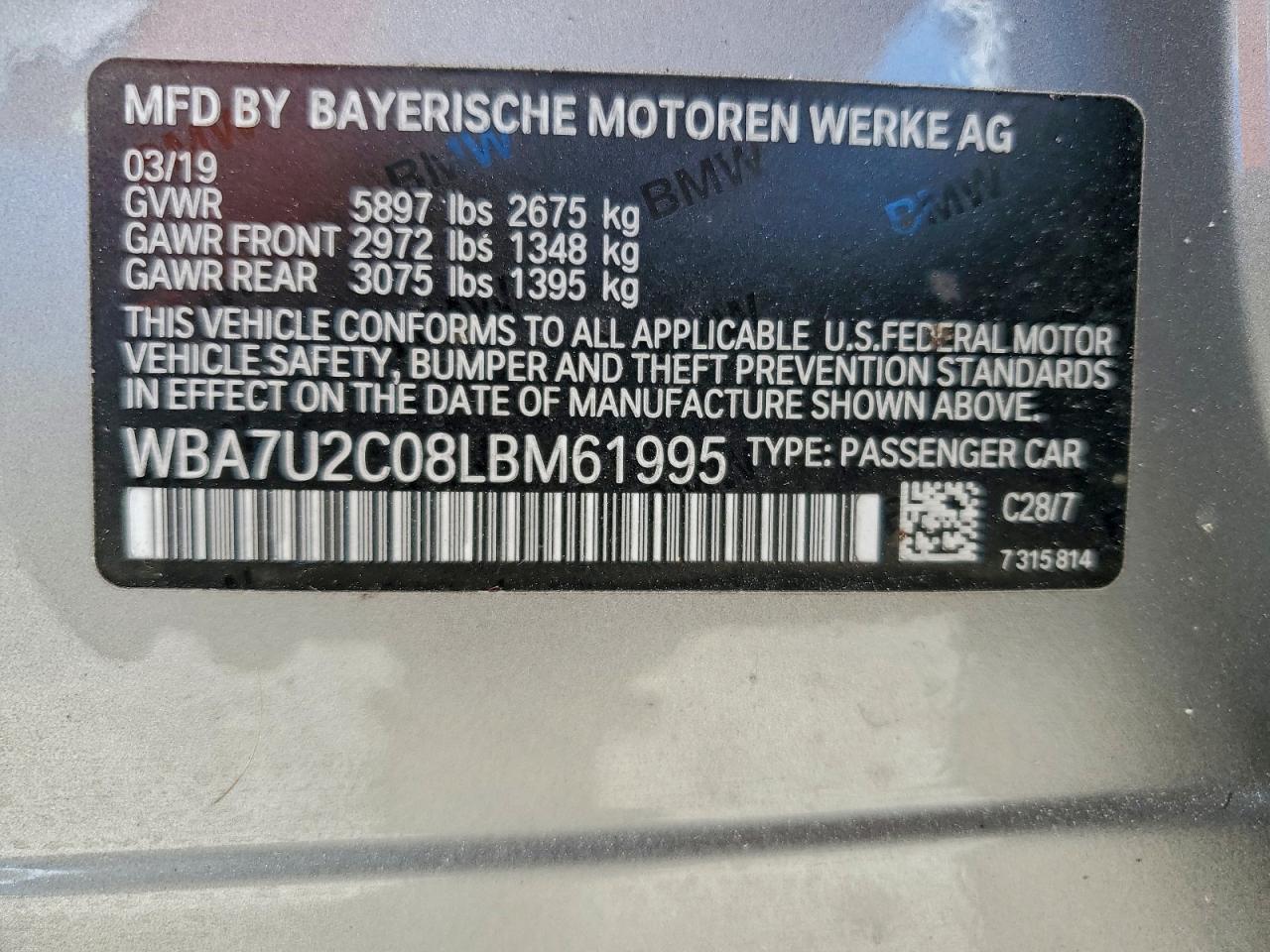 2020 BMW 750 Xi VIN: WBA7U2C08LBM61995 Lot: 94234315