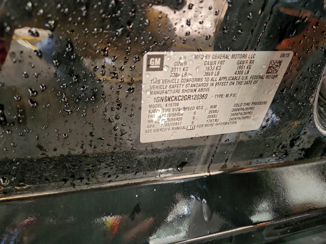 2016 Chevrolet Tahoe K1500 Ltz VIN: 1GNSKCKC2GR120360 Lot: 93215145