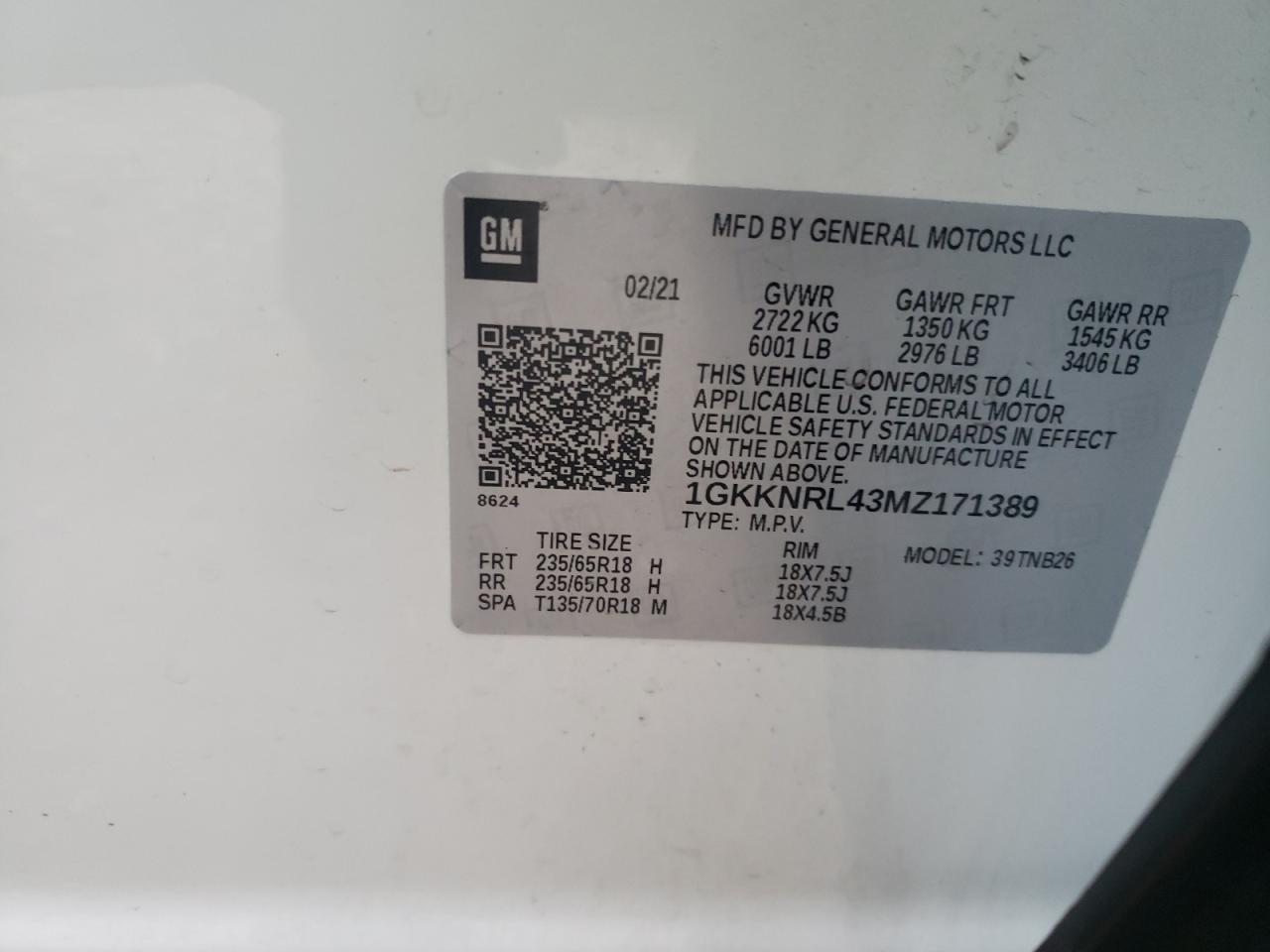 2021 GMC Acadia Sle VIN: 1GKKNRL43MZ171389 Lot: 93728545
