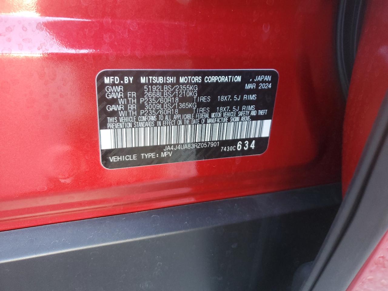 2024 Mitsubishi Outlander Es VIN: JA4J4UA83RZ057901 Lot: 93071855