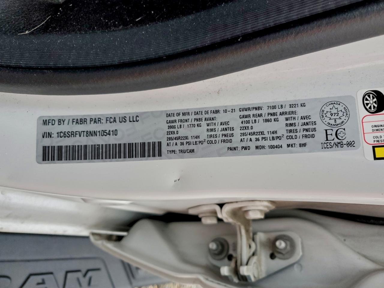 2022 Ram 1500 Sport VIN: 1C6SRFVT8NN105410 Lot: 94281645