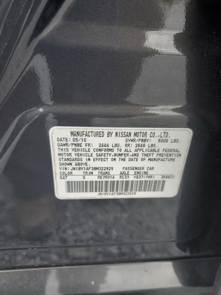 2011 Infiniti M37 VIN: JN1BY1AP3BM322925 Lot: 91449275