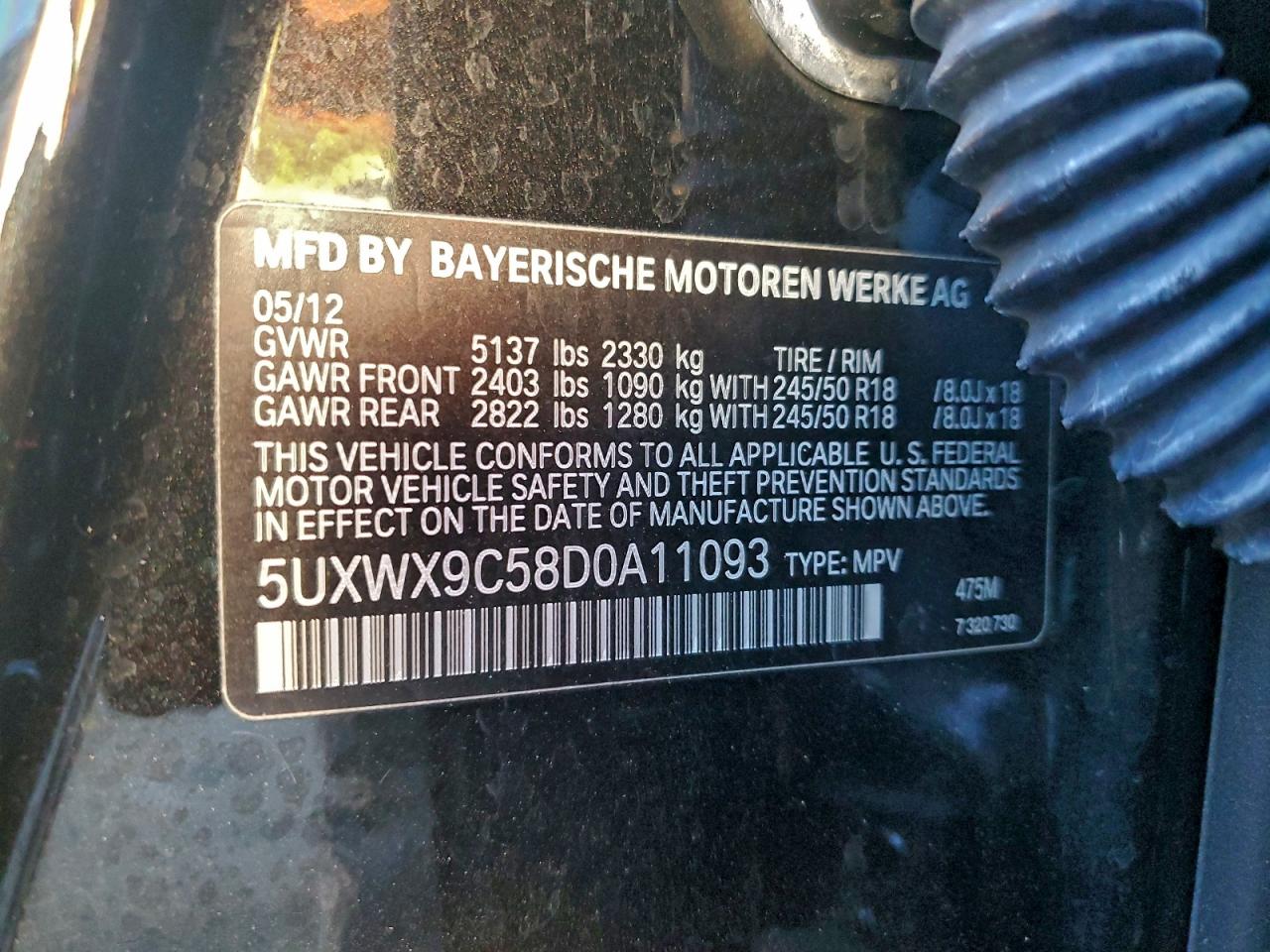 2013 BMW X3 xDrive28I VIN: 5UXWX9C58D0A11093 Lot: 93896815