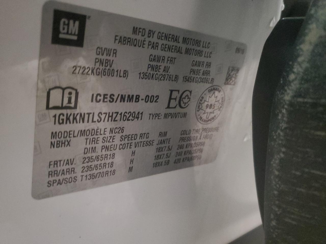 2017 GMC Acadia All Terrain VIN: 1GKKNTLS7HZ162941 Lot: 93770855