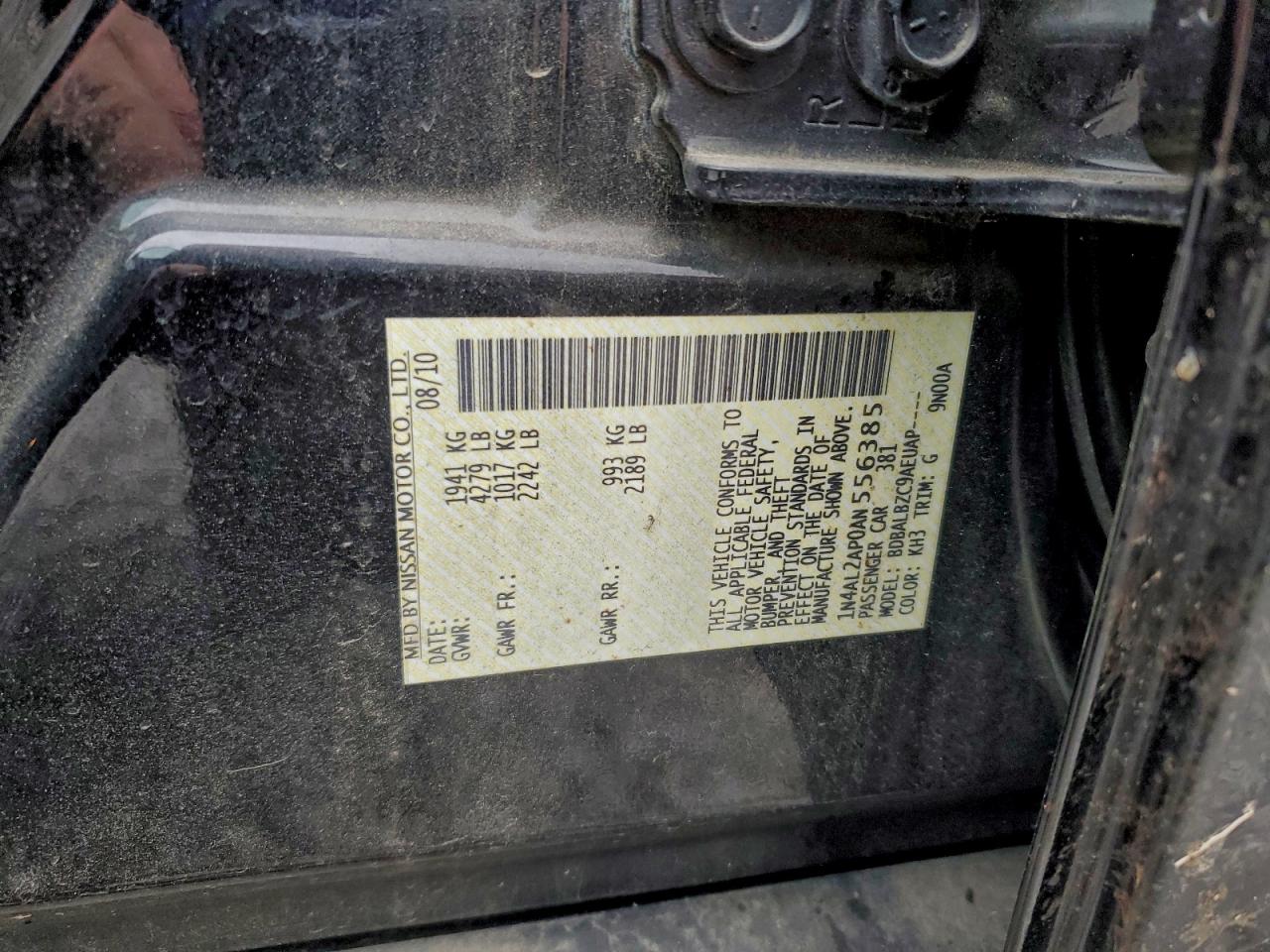 2010 Nissan Altima Base VIN: 1N4AL2AP0AN556385 Lot: 94228825