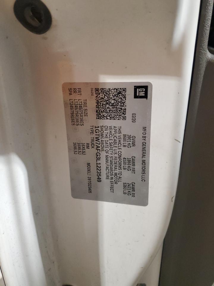 2020 GMC Savana G2500 Delivery Van VIN: 1GTW7AFG3L1223549 Lot: 93602555