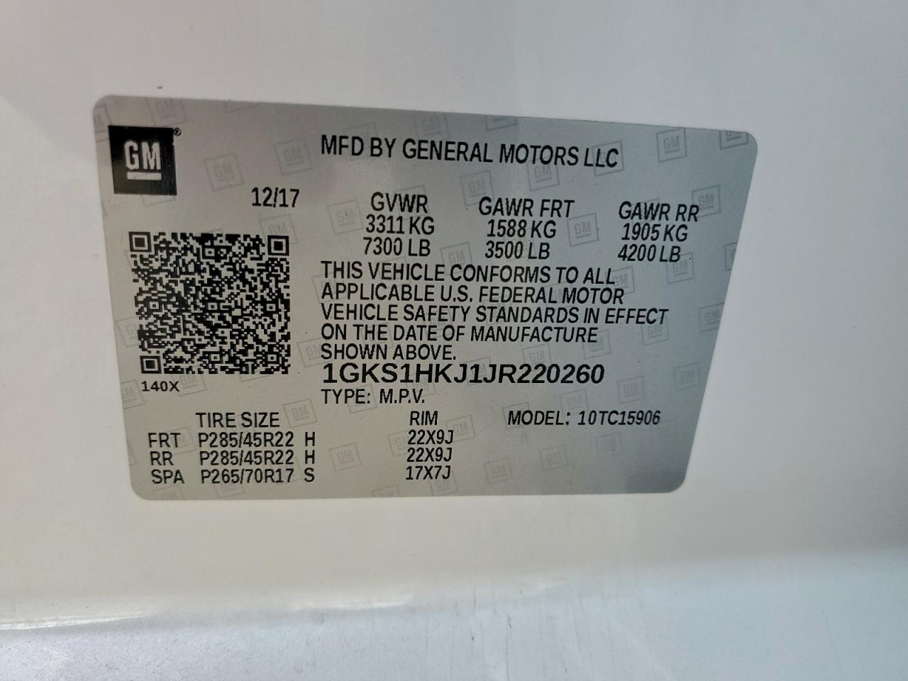 2018 GMC Yukon Xl Denali VIN: 1GKS1HKJ1JR220260 Lot: 92893585