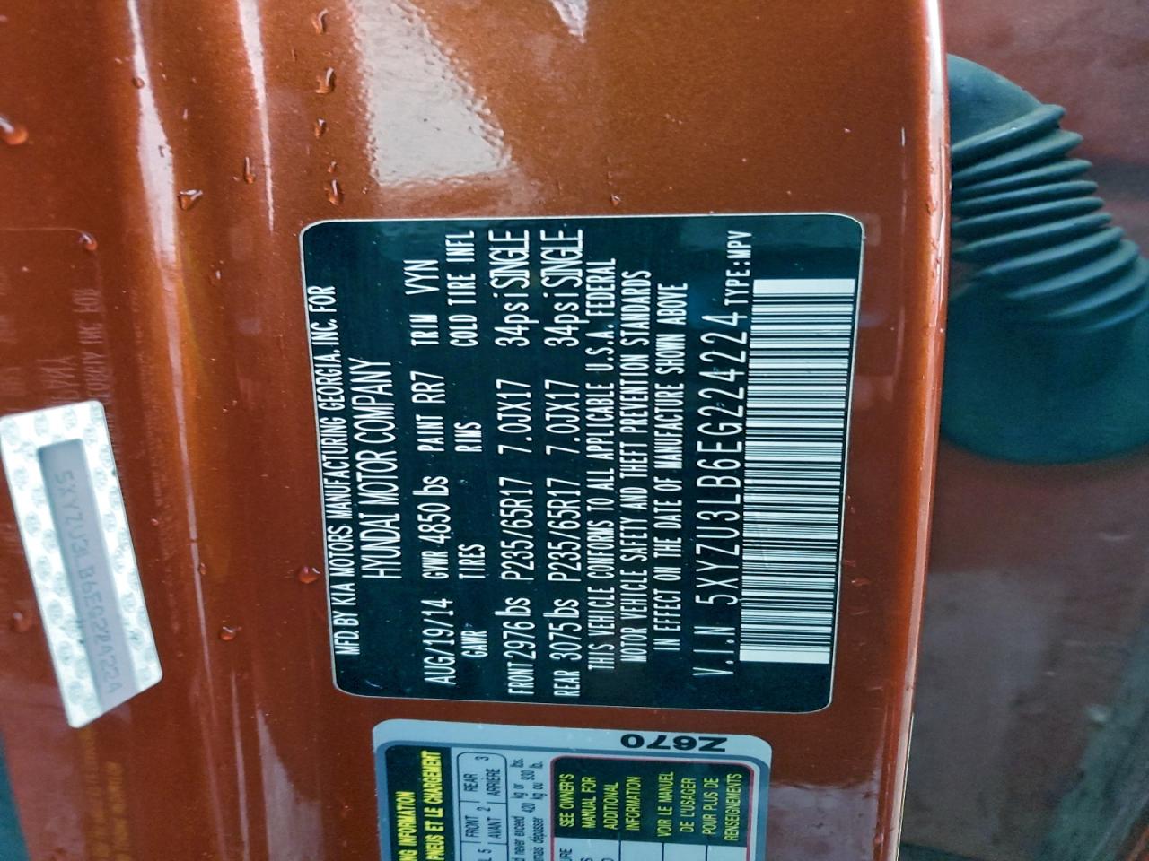 2014 Hyundai Santa Fe Sport VIN: 5XYZU3LB6EG224224 Lot: 94469115