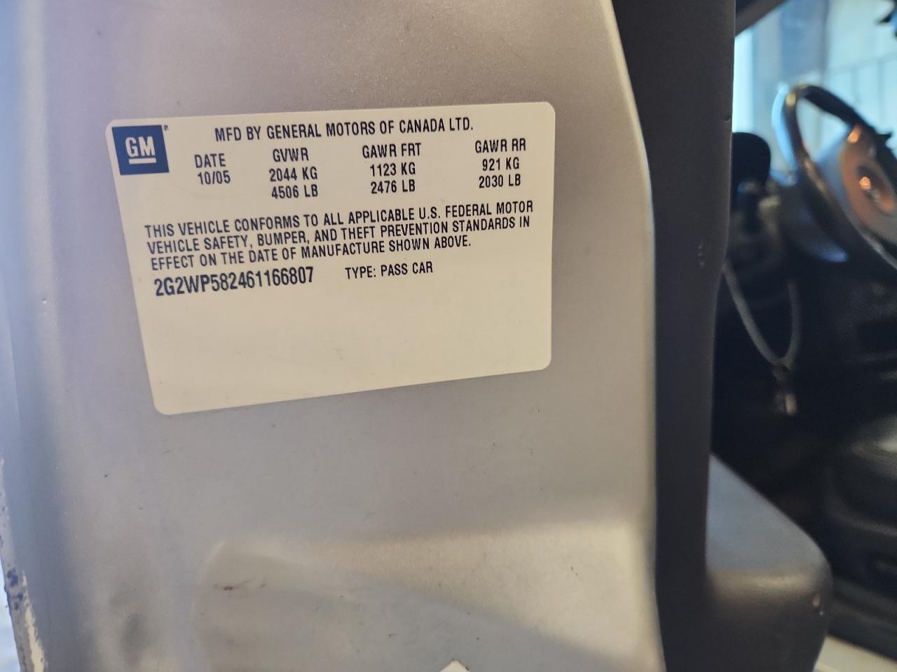 2006 Pontiac Grand Prix VIN: 2G2WP582461166807 Lot: 92043115