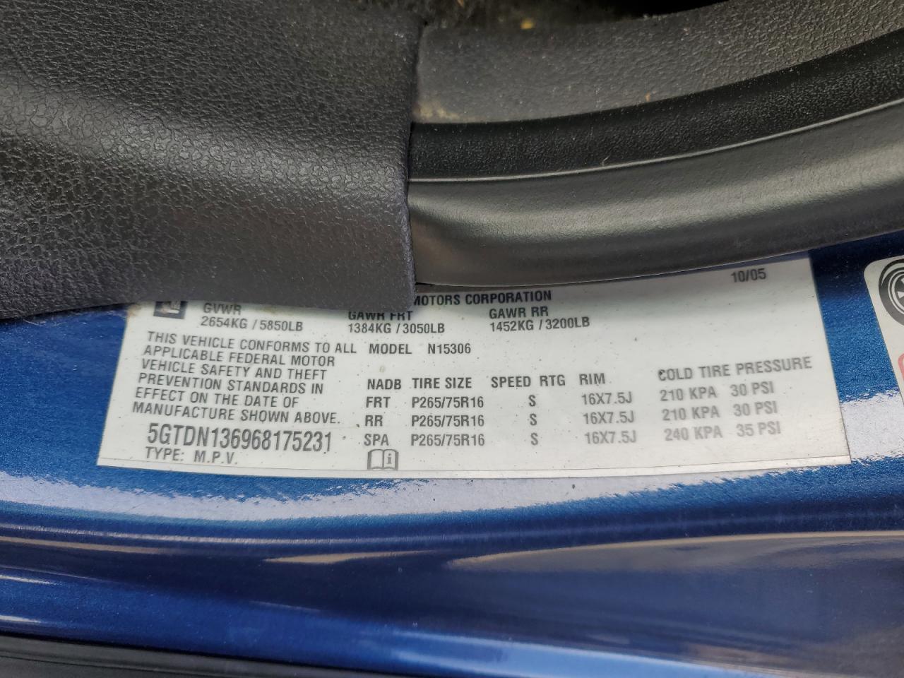 2006 Hummer H3 VIN: 5GTDN136968175231 Lot: 92492275