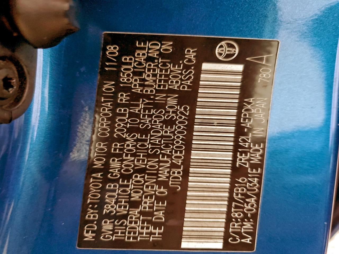 2009 Toyota Corolla Base VIN: JTDBL40E099090925 Lot: 94090215