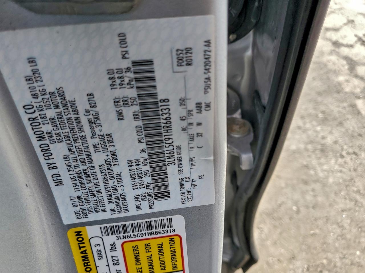 2017 Lincoln Mkz Select VIN: 3LN6L5C91HR663318 Lot: 94039365